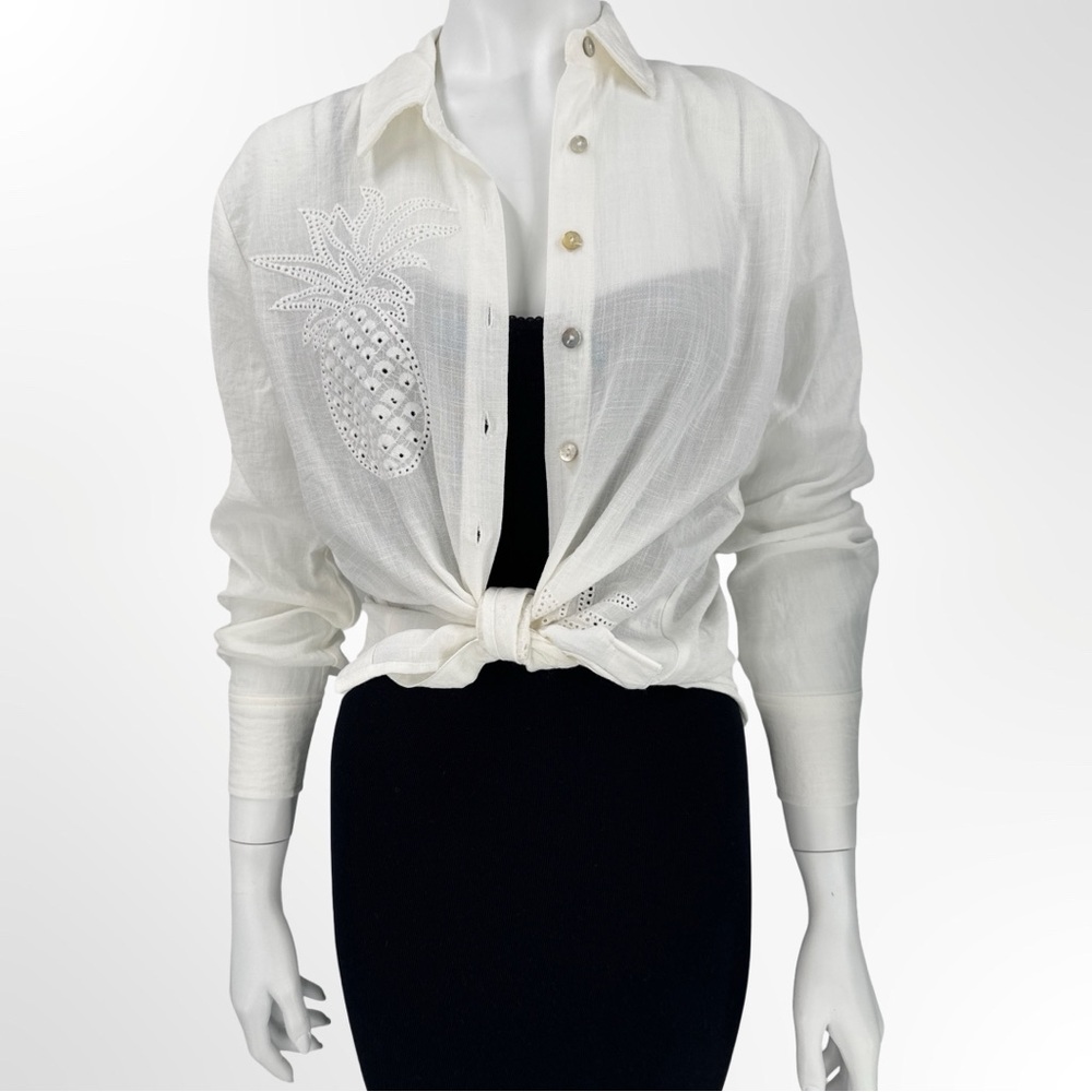 Calypso St. Barth Elegant White Pineapple Embellished Women's Top